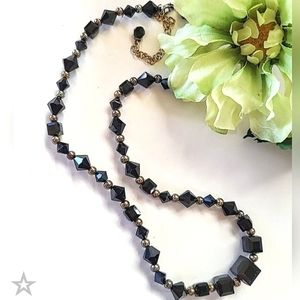 BLACK GLASS BEAD NECKLACE - ADJUSTABLE TO 20 1/2"